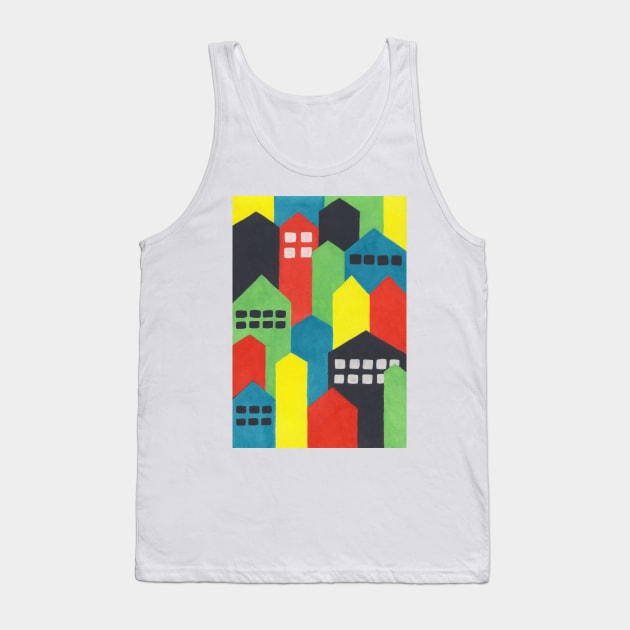 Colourful Painted Cityscape Tank Top by sallycummingsdesigns